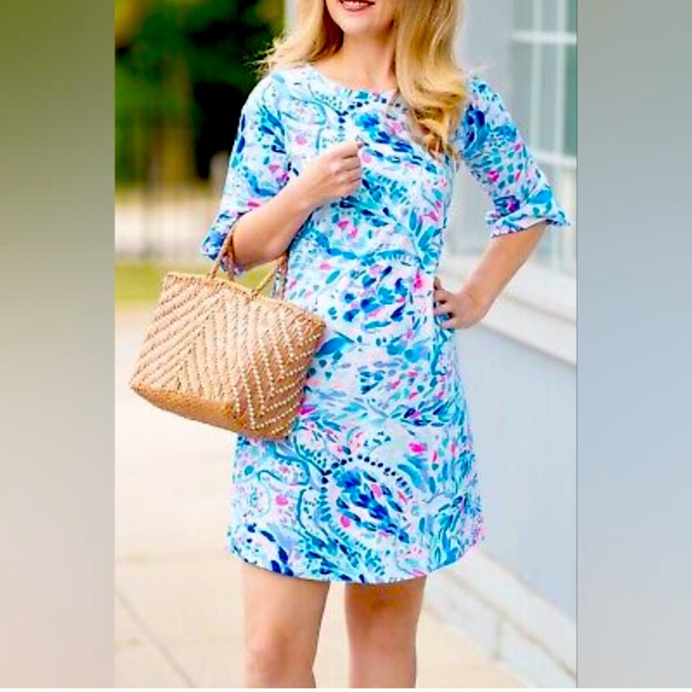 Xs Lilly Pulitzer blue turtle dress Preston breakwater tint Tidal Wave